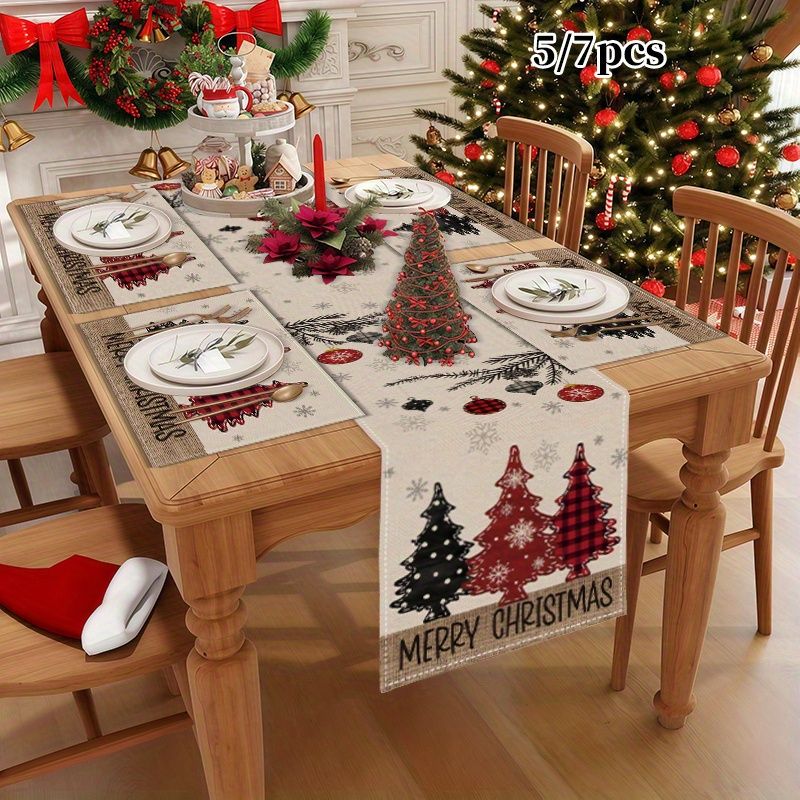 Linen Table Runner - Amerikaanse landelijke kersttafel loper placemats set