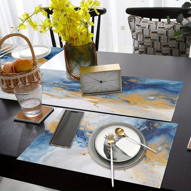 Linen Table Runner - VIKAMA Luxe Marmeren Tafelloper & Placemats
