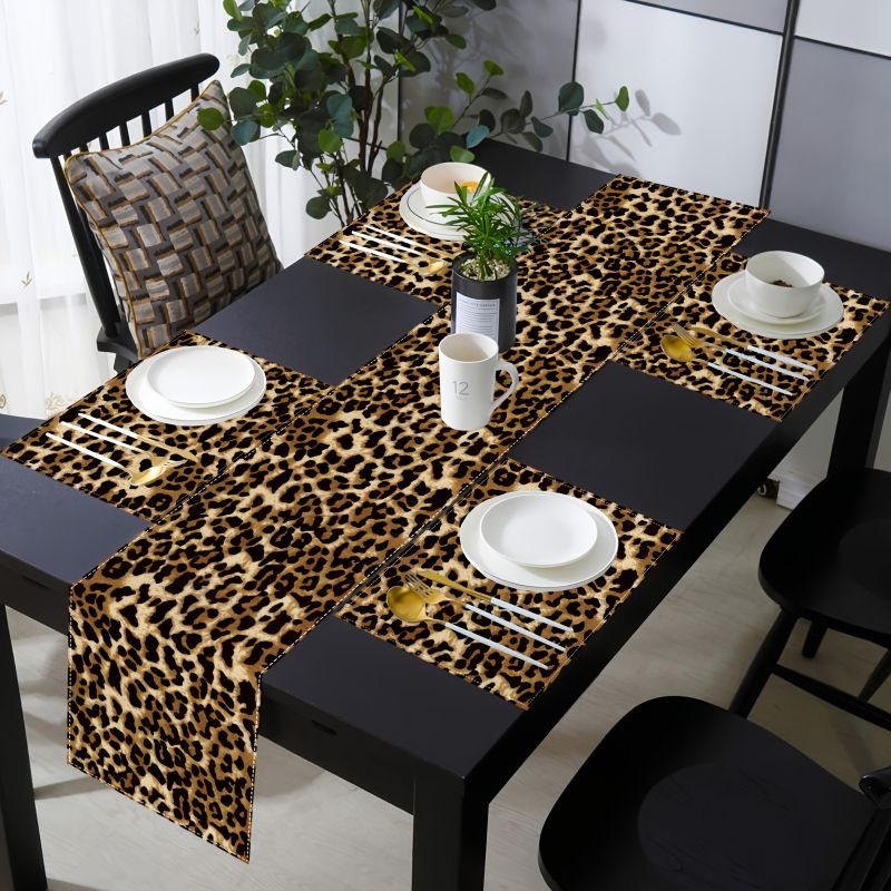 Linen Table Runner - VIKAMA Licht Luxe Tafelloper met Luipaardprint,
