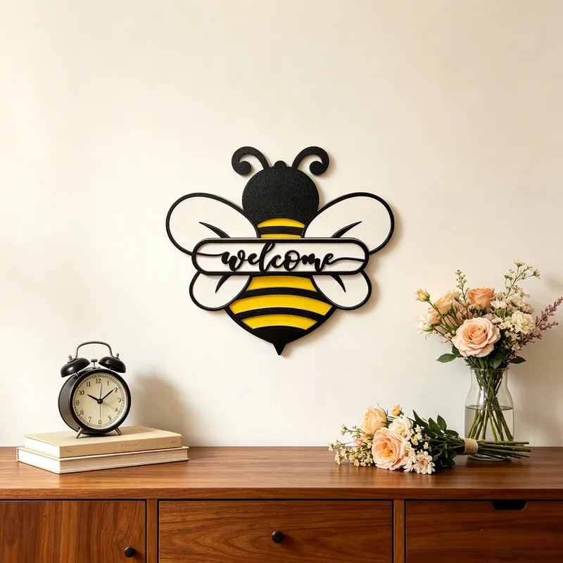 Home Decor Brand - 1 stuk gepersonaliseerde meerlaagse houten bijen-naambord,