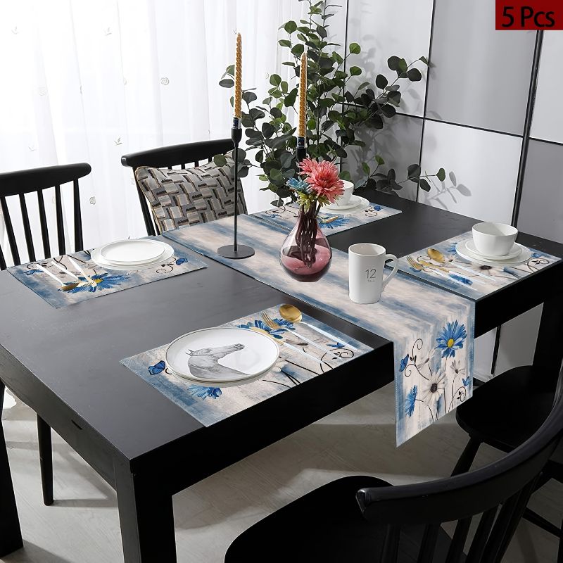 Linen Table Runner - VIKAMA American Country Flower Tafelloper Placemats