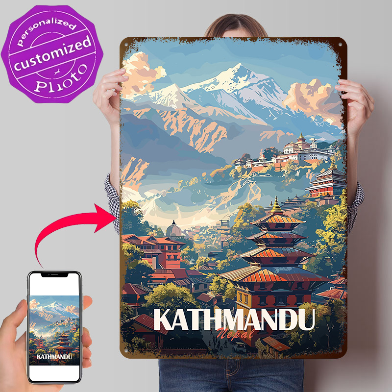 Home Decor Kathmandu - Kathmandu Nepal Cityscape Poster Retro 3D-geprinte