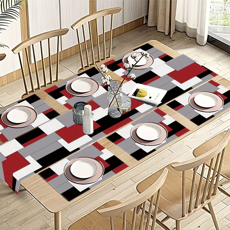 Linen Table Runner - Moderne Minimalistische Contrast Geometrische Tafelloper Placemats