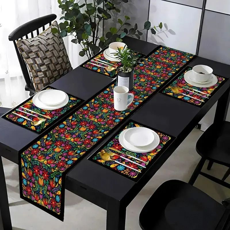 Linen Table Runner - VIKAMA Boheemse bloementafelloper placemats set waterdichte